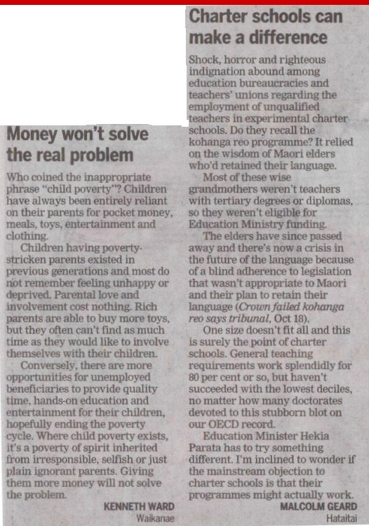 Two letters to newspaper in New Zealand, 10-24-12